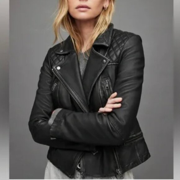 Cargo Leather Biker Jacket, 12, black - Picture 2 of 7